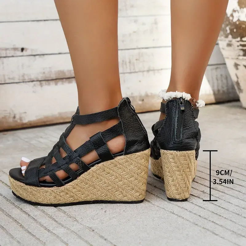 Women's Solid Color Wedge Heeled Sandals
