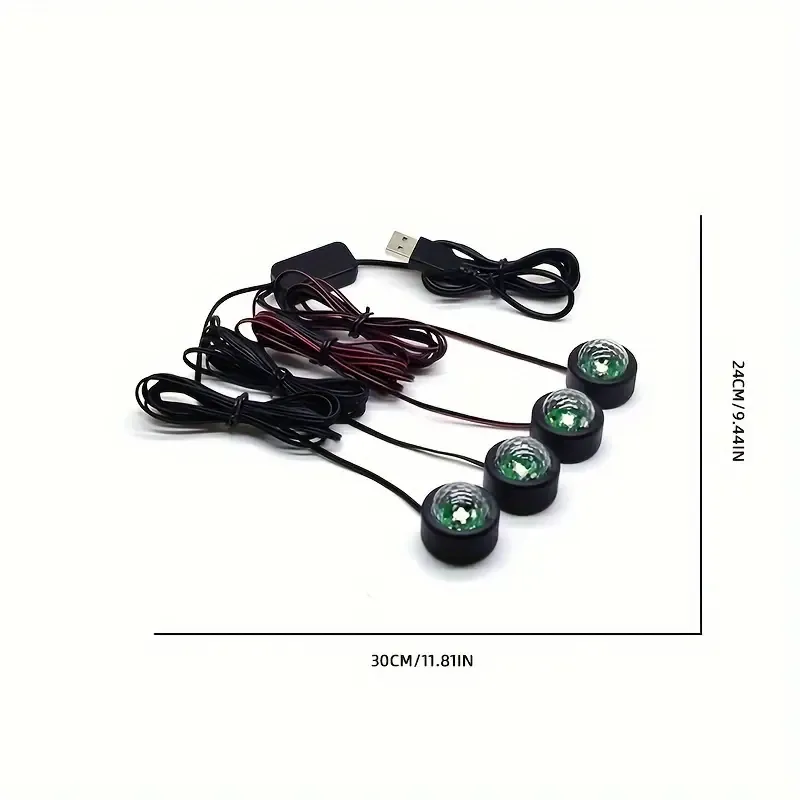 Car Atmosphere Light 4in30.48 Cm Modified Car Voice Control Seven Color Atmosphere Light LED Decorative Light Black