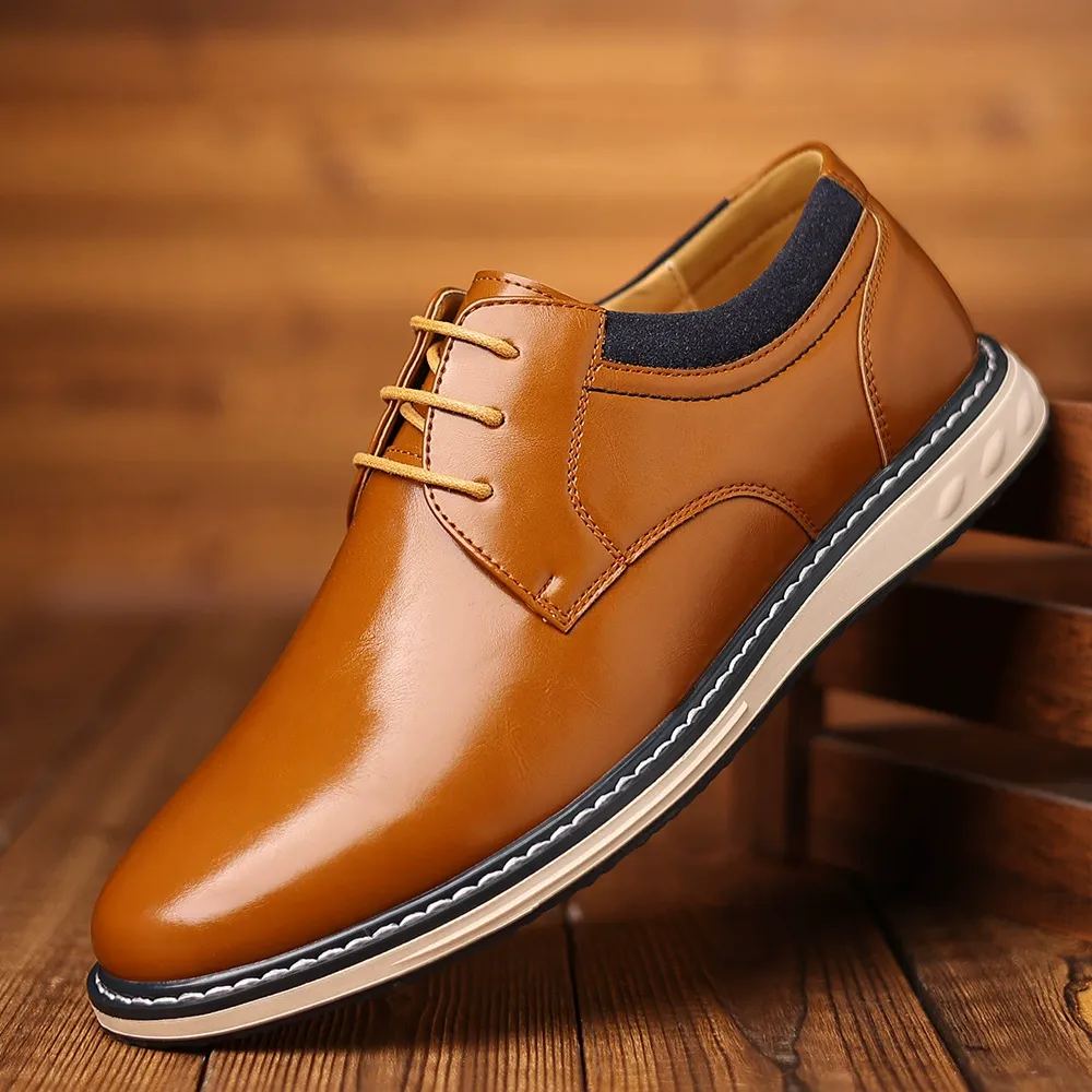 Large size men's leather shoes new style lace-up soft sole men's shoes fashionable business casual shoes