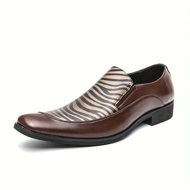 Men's Low-Top Loafer Dress Shoes with Zebra Print