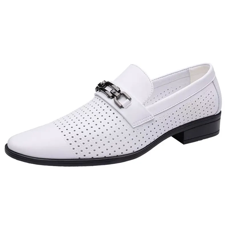 New men's business formal leather shoes men's British style pointed toe slip-on shoes white casual shoes