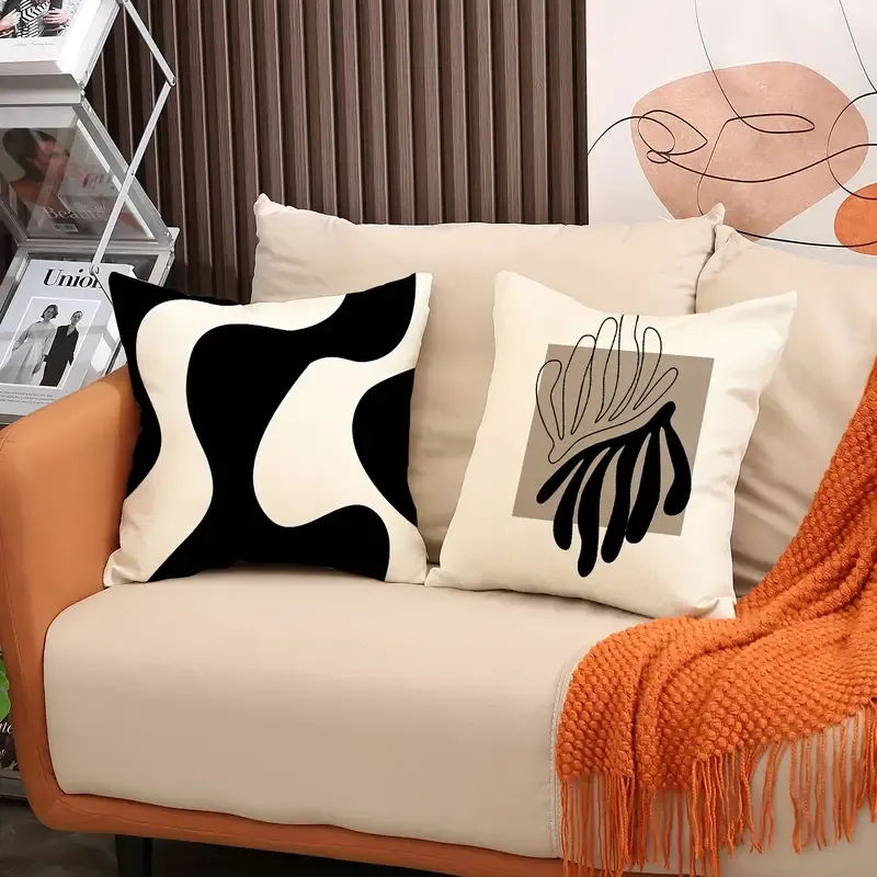 4pcs 1set Contemporary Geometric Abstract Pillow Covers, 45x45cm Linen Cushion Cases, Zippered Sofa Decor, Home Decor, No Insert, Machine Washable
