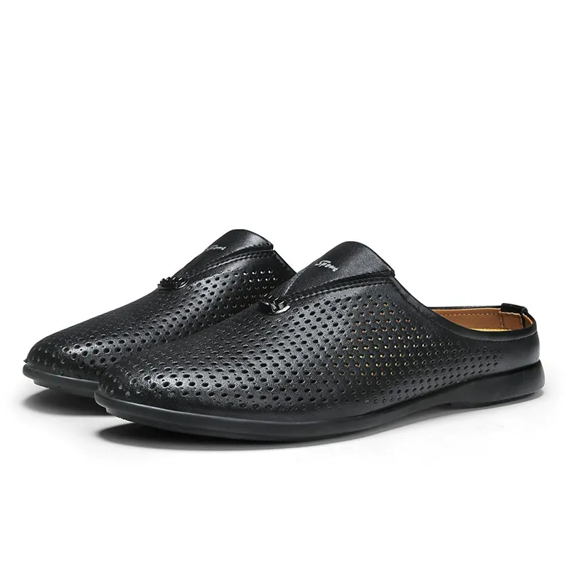 Summer outdoor baotou half-drag leather shoes for men, casual and breathable leather shoes