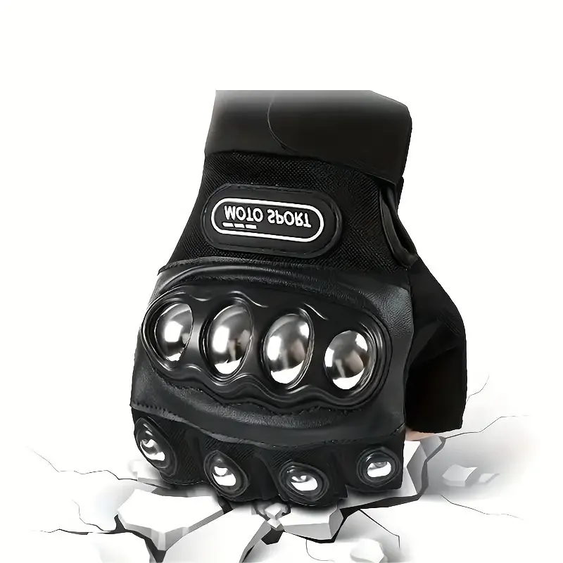 A Pair Of Black Steel Outdoor Knuckle Motorcycle Power Sports Gloves