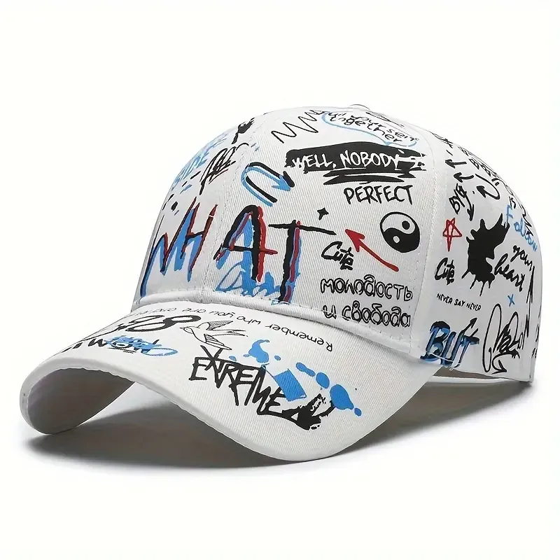 1pc Unisex Retro Baseball Cap With Creative Graffiti Pattern, Trendy Versatile Adjustable Peaked Hat, Ideal Choice For Leisure Time And Traveling