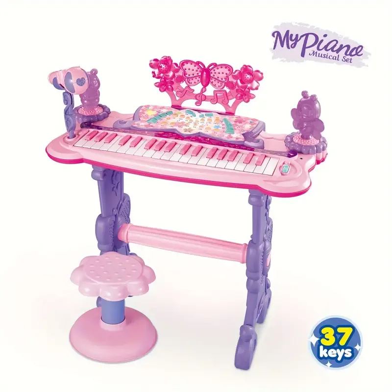 Pink Electronic Keyboard Toy For Girls With Stand