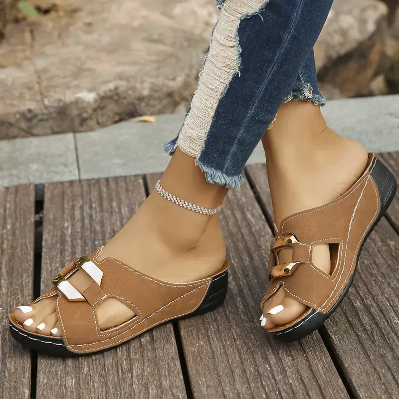 Roman style wedge heel thick bottom flip flops