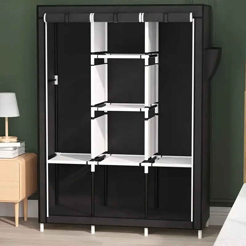 Multifunctional Simple Wardrobe with Reinforced Metal Frame, Space-Saving Closet Organizer for Home Bedroom Storage