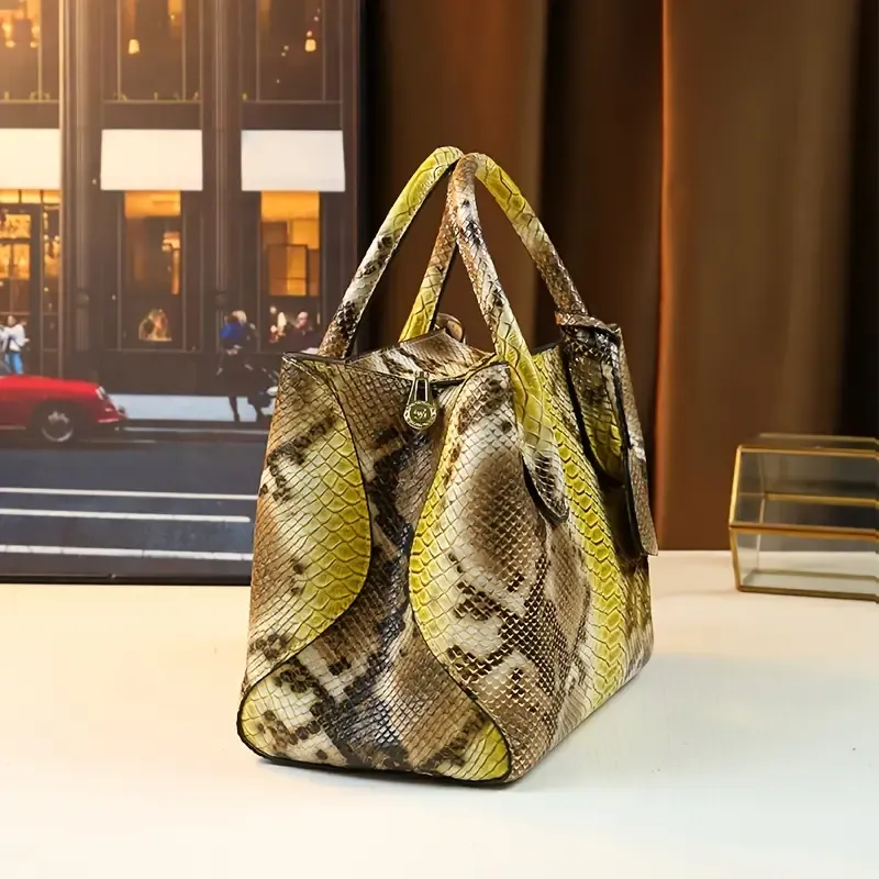 Fashion Top-Handle Tote Bag for Women - Animal Print PU with Polyester Lining, Zipper Closure - Spacious Business Commuter Handbag
