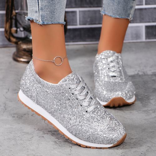 New European and American sequined lace-up shoes