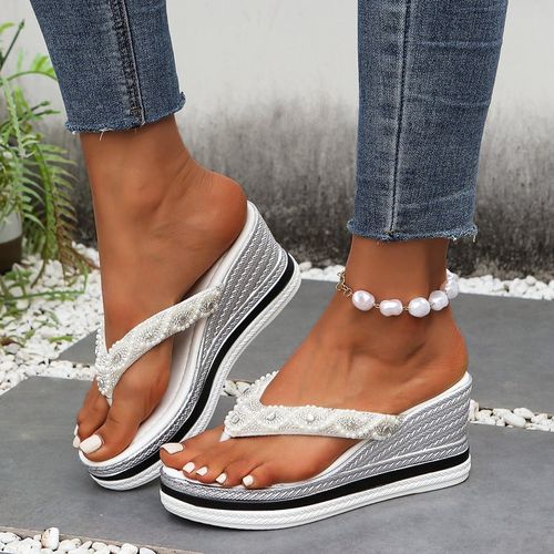 Rhinestone casual simple ladies high heel slippers