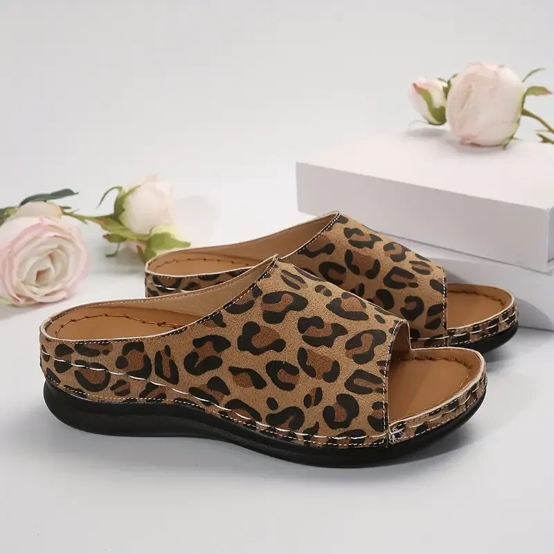 Women's Leopard Print Slides, Fashionable Summer Slip-On Shoes, Casual Lightweight Comfort, Versatile Shoes