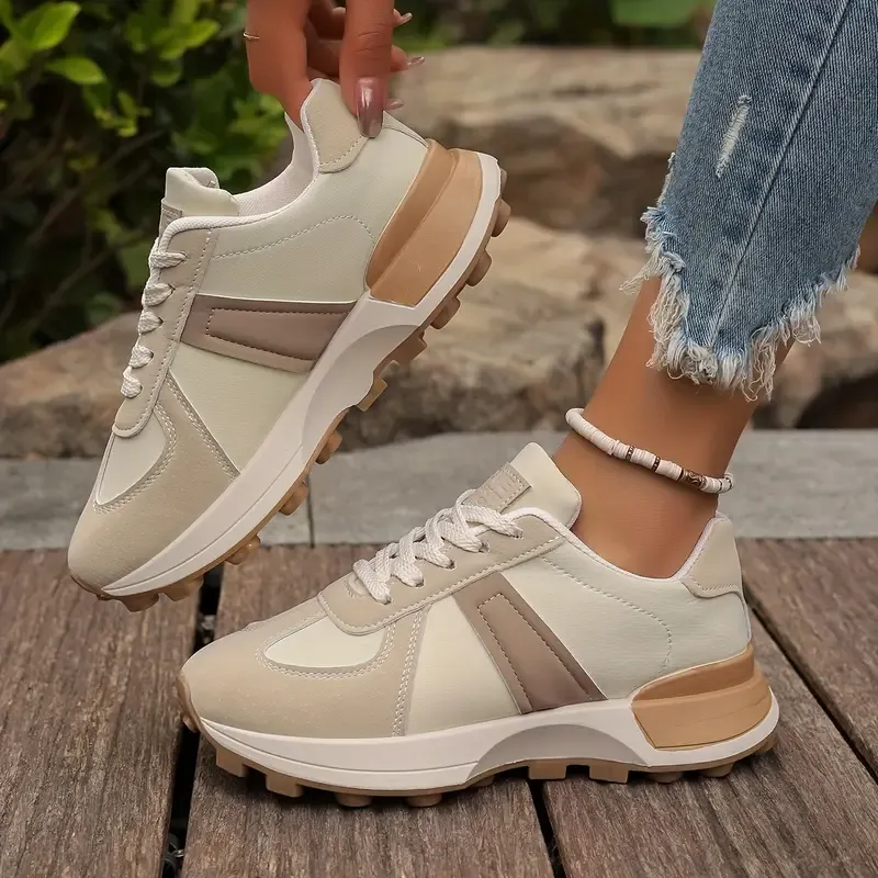 Women's Fashion Sneakers - Versatile Lace-Up Low Tops with Round Toe