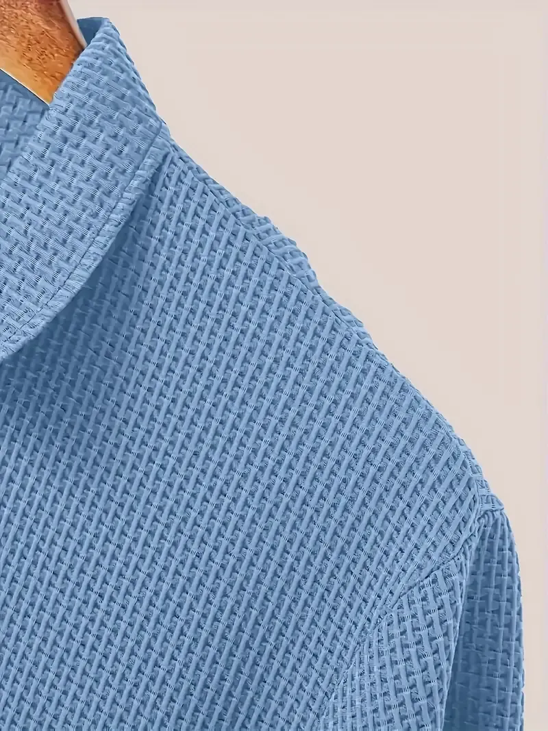Comfy Short Sleeve Men's Lapel Neck T-shirt, Stretchy Trendy Tees For Summer Casual Daily Style Fashion Clothing