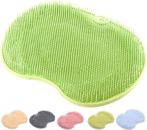 Shower Foot & Back Scrubber, Wall-Mounted Scrubber with Suction Cups, Silicone Bath Massage Cushion Brush, Massager Mat, Gentle Exfoliating and for All Kinds of Skin Green