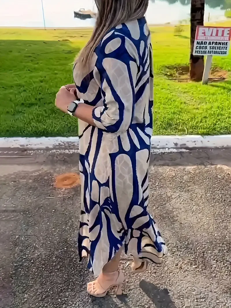 Vibrant Allover Print Long Sleeve Shirt Dress - Elegant