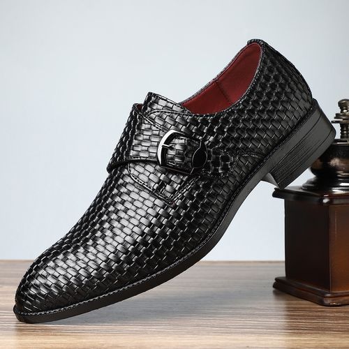 Men's Fashion Woven PU Leather Dress Shoes Casual Slip-On Loafers with Pointed Toe Low Top Design Rubber Sole All-Season Daily Footwear