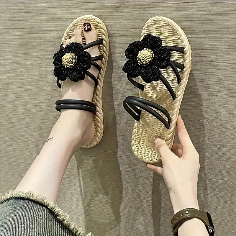 Women's Flower Decor Flat Slide