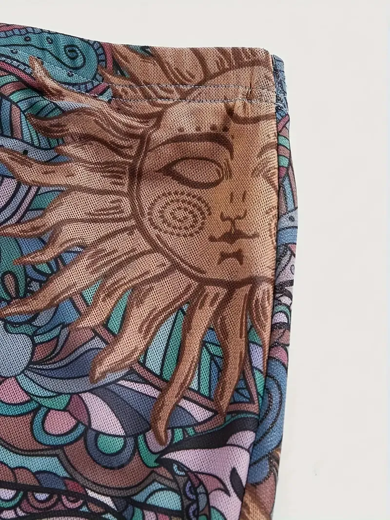 Sun Print High Waist Mermaid Skirt, Y2K Bodycon Skirt For Spring & Summer, Women's Clothing