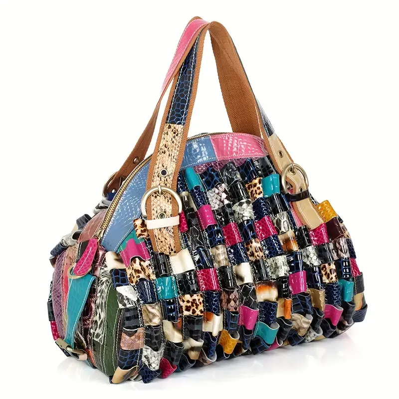 Retro Western Style Satchel Bag, Colorful Braided Design Handbag For Women, Ethnic Niche Bag