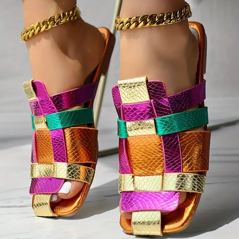 Women's Colorful Woven Slide Sandals