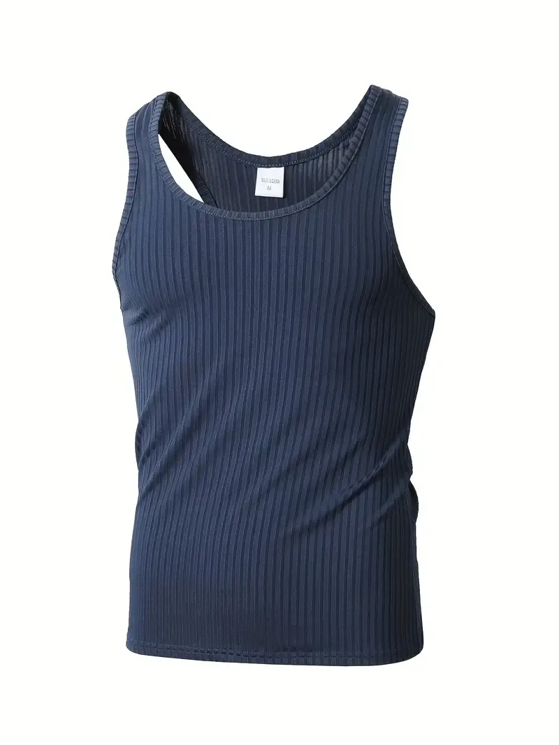 Men's Solid Tank Top, Active Crew Neck Sleeveless Top, Men's Clothing For Summer Outdoor