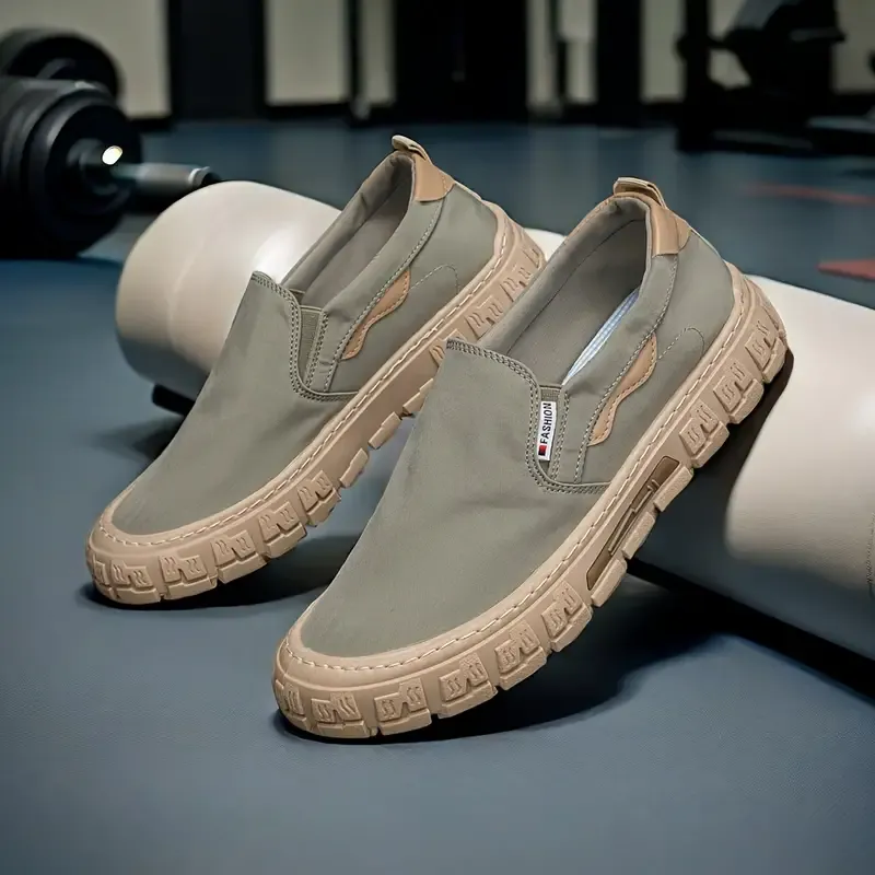 Men's Slip-On Canvas Loafers - Fashion Minimalist Outdoor Shoes for Walking, Training, and Casual Wear - Lightweight, Non-Slip, Abrasion-Resistant PVC Sole with Comfortable Fabric Inner - Solid Color Spring Fall Footwear