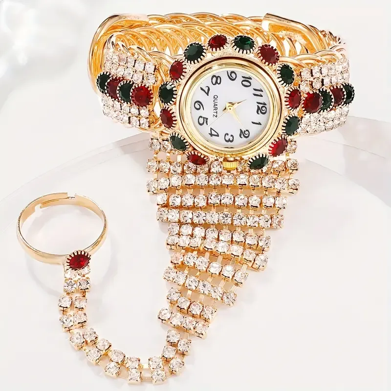Luxurious Rhinestone Quartz Bangle Watch