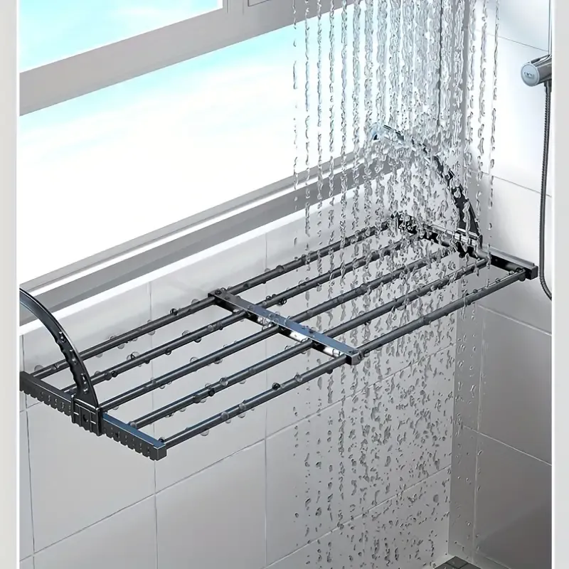 1pc Adjustable Over-the-Window Clothes Drying Rack, Plastic Balcony Hanging Laundry Organizer With Expandable Rods For Space Saving, Home Garment Airer For Indoor Outdoor Use