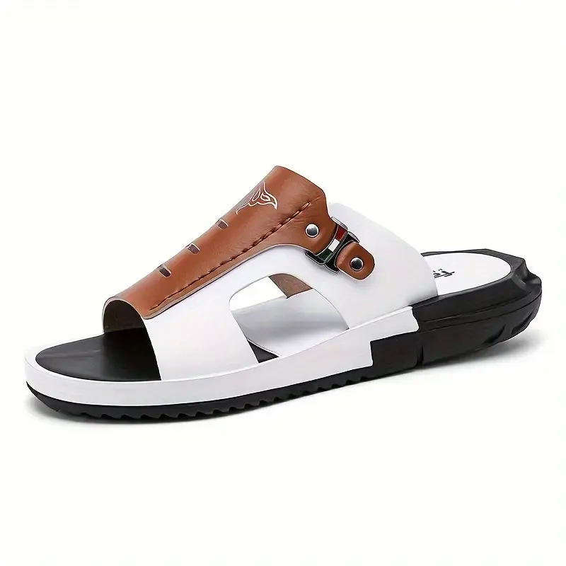 Leather Round Toe Casual Slides