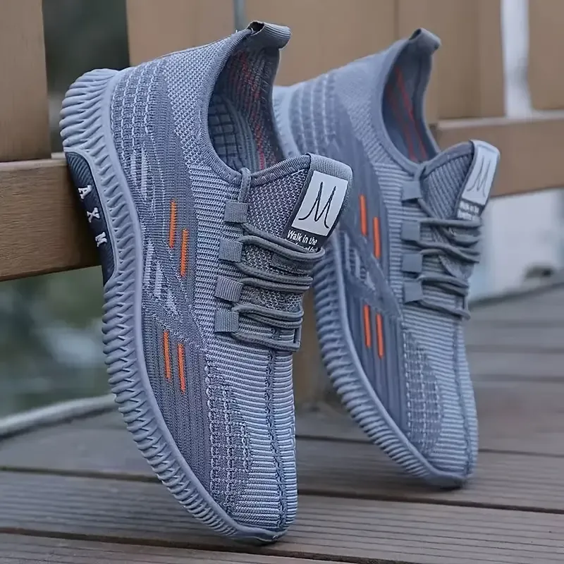 Men's Slip On Breathable Durable Knit Jogging Shoe With Adjustable Shoelace, Comfy Sneakers For Outdoor Workout Training