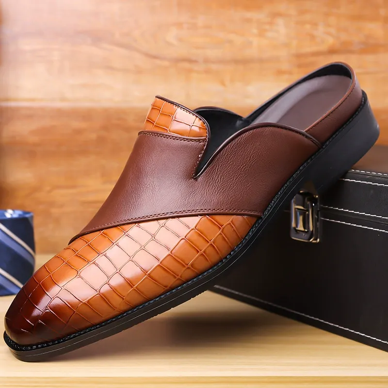 men's summer half-slip leather shoes