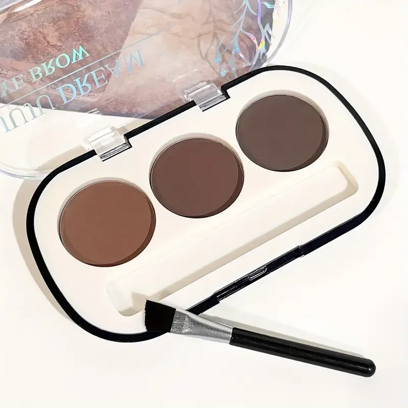 Waterproof and Sweatproof Eyebrow Powder Palette with Brush - Matte 3-Color Set for Natural 3D Brow Makeup, Easy to Apply, Long-Lasting for Normal Skin