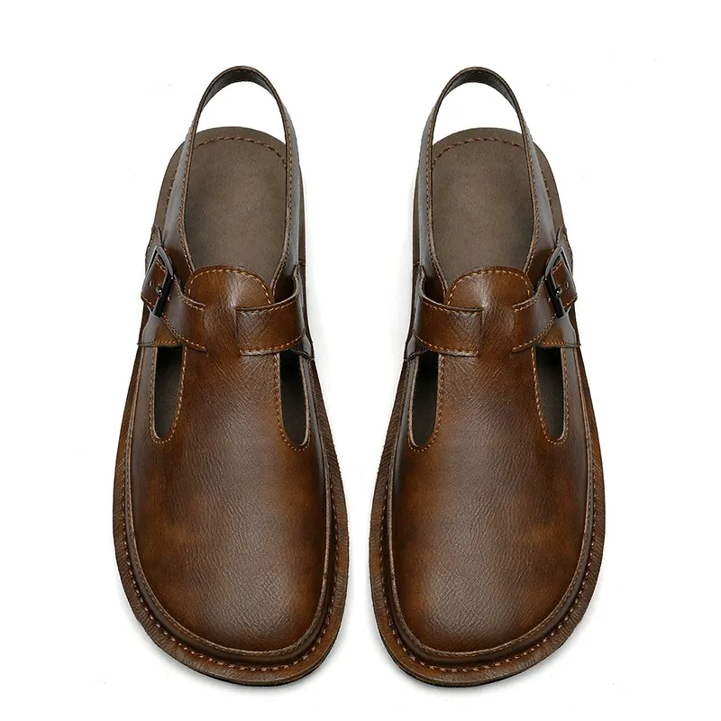 Handmade leather sandals, flip-flops, lazy shoes, one-foot flat casual slippers