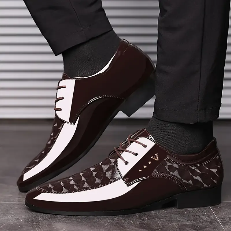 PLUS SIZE Men's Trendy Patent PU Derby Shoes, Wear-resistant Non Slip Lace-up Dress Shoes For Business Office Wedding Party