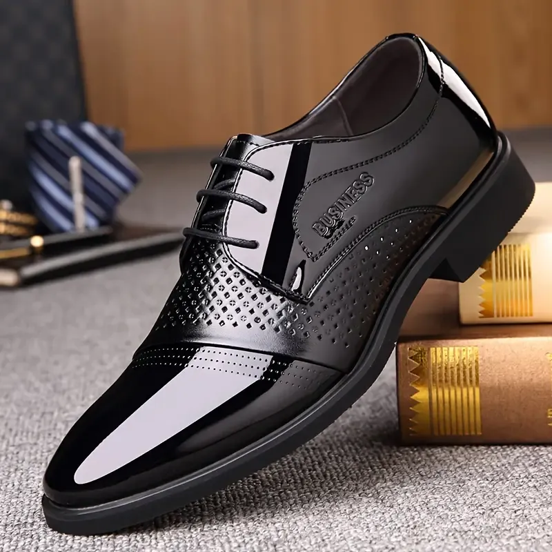 Men's Breathable Faux Dress Shoes - Casual & Formal, Lace-Up with Rubber Sole for Business and Weddings