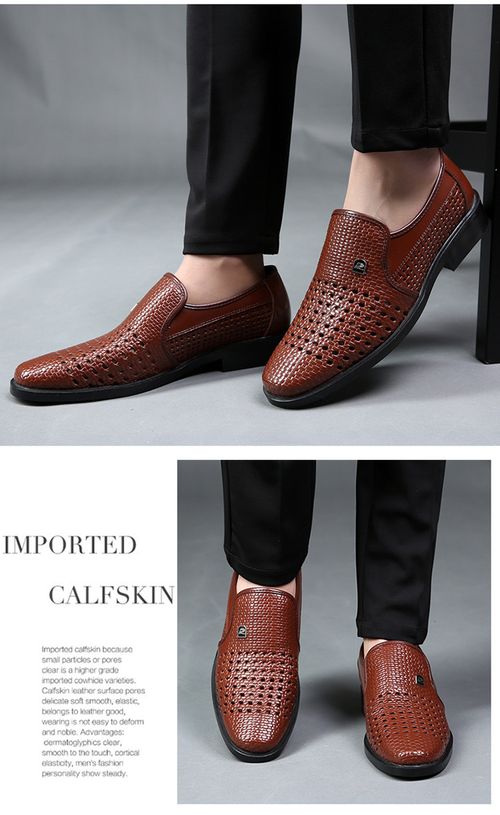 Men's Leather Sandals with Perforated Ventilation and Openwork Design Brown Business Formal Casual Shoes