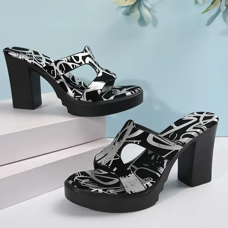 Women's Trendy Block High Heel Sandals, Fashion Open Toe Dress Pumps, Stylish Slip On Heels