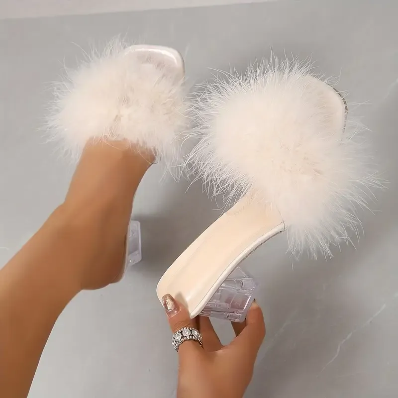 Chic Women's Faux Fur Block Heel