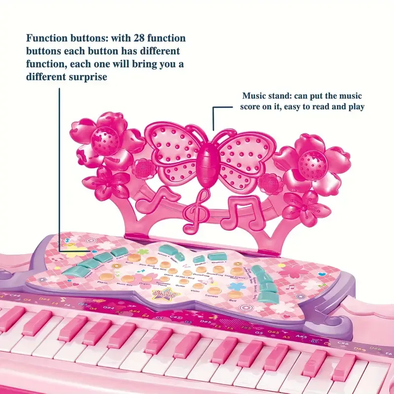 Pink Electronic Keyboard Toy For Girls With Stand