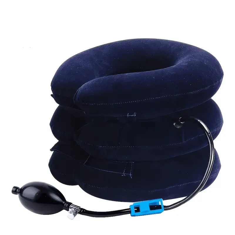 Adjustable Inflatable Neck Stretcher and Support Brace for Spine Alignment - Comfort Fit, Breathable Cotton Cover, Home Use Neck Traction Device