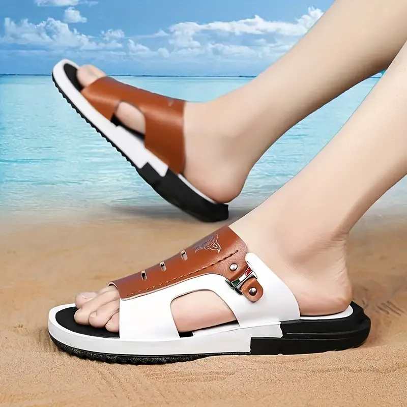 Leather Round Toe Casual Slides