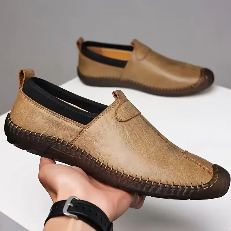 Men's Solid Colour Slip On Loafer Shoes, Comfy Non Slip Durable Breathable Shoes For Men's Outdoor Activities