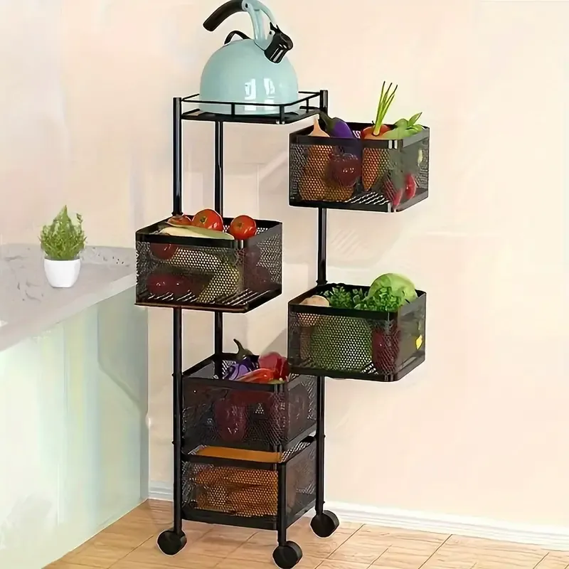 Rotating Tiered Utility Cart with Wheels