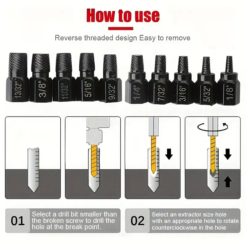 10pcs Metal Nut Removal Tool Set - Hex Bolt & Multi-Tooth Screw Extractor Kit for Home DIY Projects