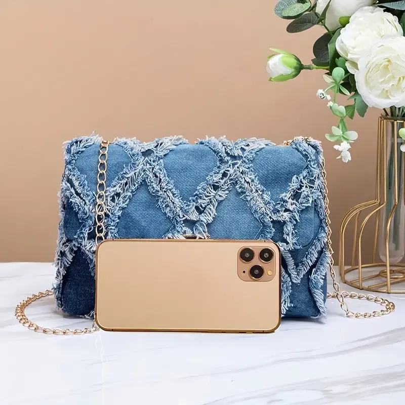 Chic Denim Crossbody Bag for Women - Secure Lock & Flap Closure, Fashionable Phone Wallet with Detachable Strap, Perfect for Daily Commute or Gift