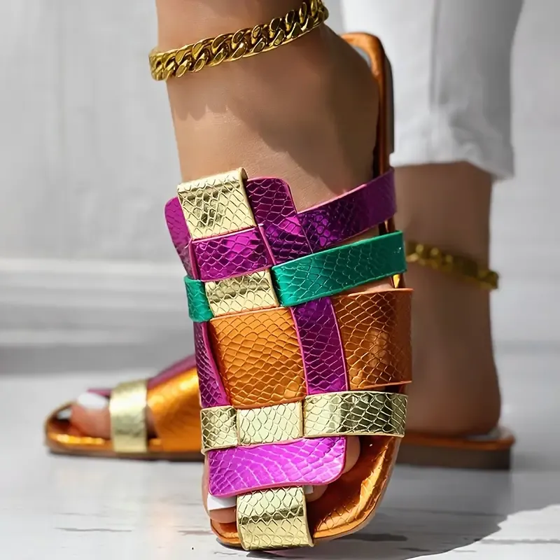 Women's Colorful Woven Slide Sandals