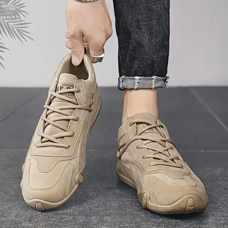 1pair Men'S Vintage Style Casual Sneakers - Low-Top Lace-Up Walking Shoes with Faux Upper, Rubber Sole, Fabric Lining, and EVA Insole for All Seasons
