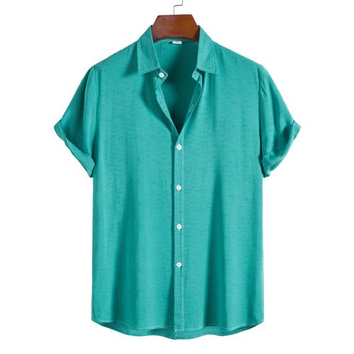 Men's Trend shirts Solid Color Lapel Short-sleeved Shirt Single Breasted Loose Turn-down Collar Men's Hawaiian Vacation Shirt