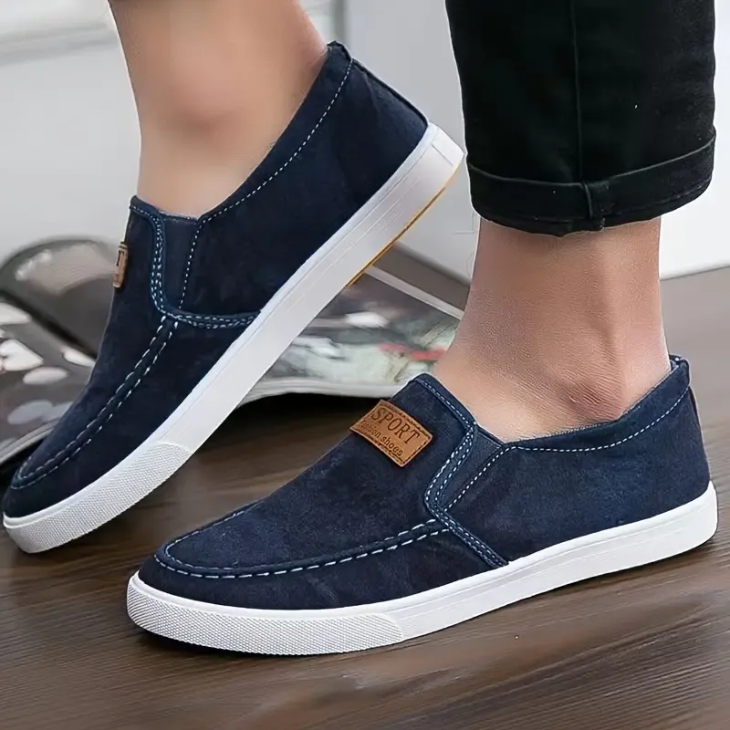 Men's Solid Color Vintage Slip On Breathable Canvas Shoes, Comfy Non Slip Durable Casual Sneakers For Men's Outdoor Activities